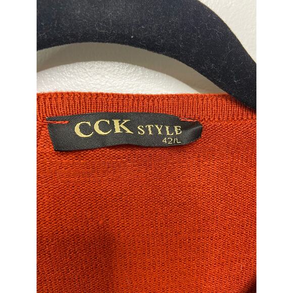 CCK Style V-Neck Pullover Sweater Burnt Orange Wool Women 42 L Pumpkin Autumn - Picture 4 of 8